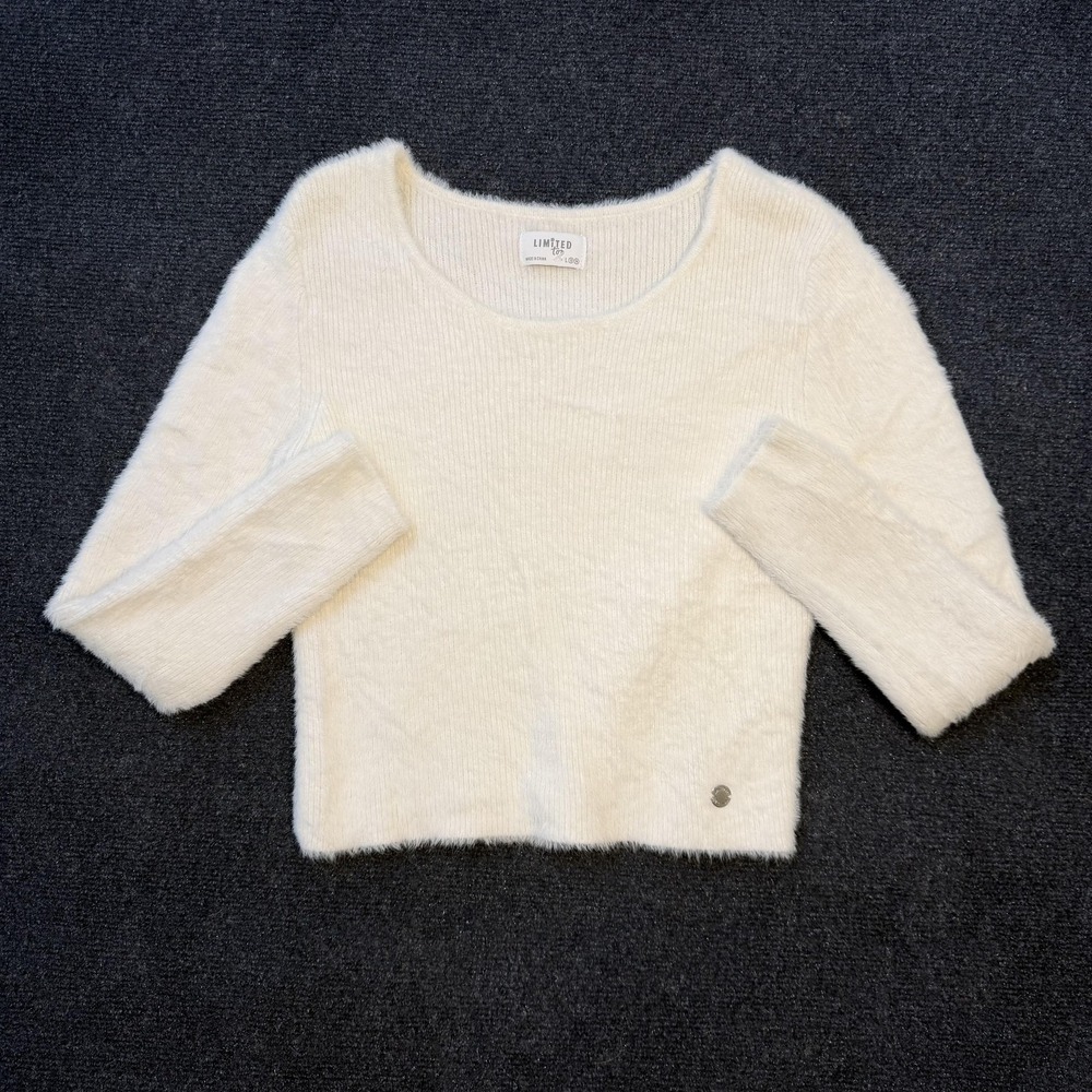 Limited Too Sweater Girls Large 12-14 White Fuzzy Knit Scoop Neck Pullover